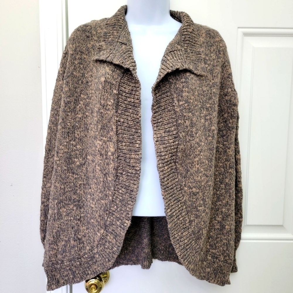 Cabi 100% Cotton Marled Brown Collared Open Cardigan Classic Cozy Size S